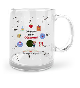 BK Gift Kişiye Özel Dünyanın En İyi Öğretmeni Cam Kupa Bardak  24