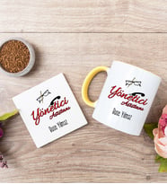 Yönetici Asistanı Sarı Kupa Bardak Ve Bardak Altlığı Seti