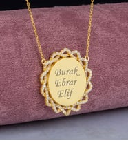 Altın Kaplama Gümüş Zirkon Taşlı Sonsuzluk Kenarlı Kişiye Özel İsimli Tasarım Kolye (Pembe)