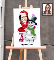 Kişiye Özel Yılbaşı Bayan Karikatürlü Ahşap Tablo 30x47 Model-3
