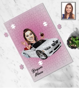 Kişiye Özel Sürücü Karikatürlü A3 130 Parça Puzzle Bayan-2
