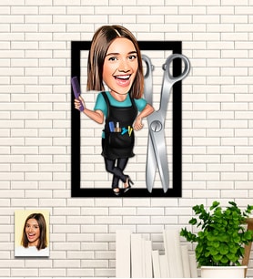 Kişiye Özel Kuaför Hediye Karikatür Ahşap Tablo
