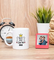 Best Dad Beyaz Kupa Bardak ve Kırmızı Mini Fotoğraf Çerçevesi