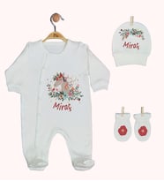 Pia Baby GL 1949-01 İsme Özel Üçlü Tulum Set