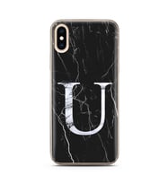 Iphone X Siyah Mermer Harf Tasarımlı Telefon Kılıfı U-Harfi 