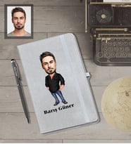 Kişiye Özel Erkek Karikatürlü Gri Defter Kalem Hediye Seti  Model-2