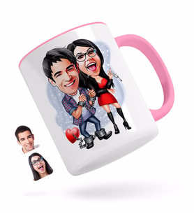 BK Gift Kişiye Özel Sevgililer Karikatürlü Pembe Kupa Bardak-1