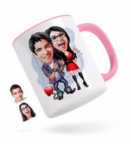 BK Gift Kişiye Özel Sevgililer Karikatürlü Pembe Kupa Bardak-1