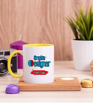 Grafiker Ahşap Altlıklı Mumlu Sarı Kupa Bardak