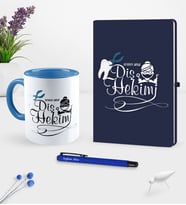 BK Gift Kişiye Özel Diş Hekimi Temalı Lacivert Defter Kalem Kupa Seti - 2 (Model 1)