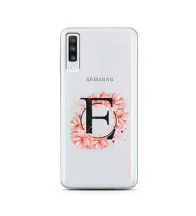 Pembe Çiçekli Harf Tasarım Süper Şeffaf Silikon Telefon Kılıfı Samsung A70 E-Har