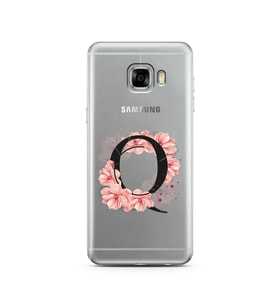 Pembe Çiçekli Harf Tasarım Süper Şeffaf Silikon Telefon Kılıfı Samsung C5   Q-Ha