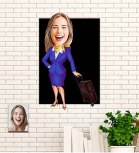 Kişiye Özel Yılın Hostesi Karikatür Ahşap Tablo