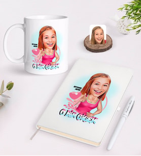 BK Gift Kişiye Özel Kadınlar Günü Karikatürlü Beyaz Defter Kalem ve Kupa Seti-4 (Model 1)
