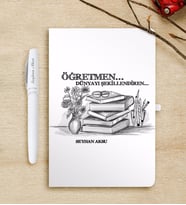 BK Gift Kişiye Özel Öğretmen Beyaz Defter ve Kalem Hediye Seti-1