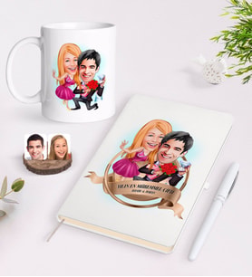 BK Gift Kişiye Özel Yılın En Mükemmel Çifti Karikatürlü Beyaz Defter Kalem ve Kupa Seti-9 (Model 1)