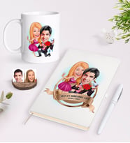 BK Gift Kişiye Özel Yılın En Mükemmel Çifti Karikatürlü Beyaz Defter Kalem ve Kupa Seti-9 (Model 1)