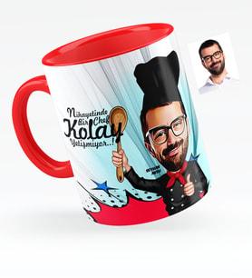 BK Gift Kişiye Özel Bay Chef Karikatürlü Kırmızı Kupa Bardak  1