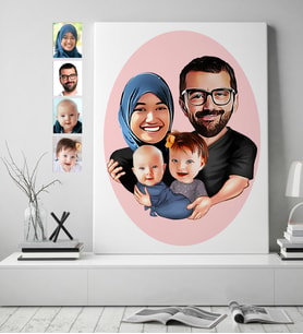 BK Gift Kişiye Özel Aile Karikatürlü Kanvas Tablo (50x70cm.) 4