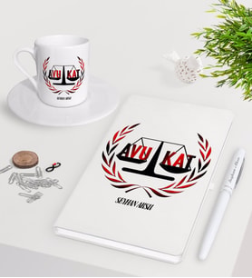 BK Gift Kişiye Özel Avukat Beyaz Defter Kalem Türk Kahvesi Fincanı Seti-2 (Model 1)