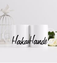 BK Gift Kişiye Özel El Yazısı İsim Tasarımlı İkili Beyaz Kupa Bardak-4