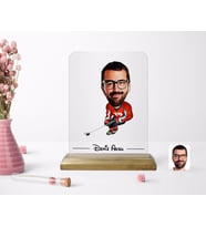 BK Gift Kişiye Özel Erkek Hokey Oyuncusu Karikatürlü Ahşap Standlı Çerçeve (Beyaz)