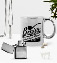 BK Gift Kişiye Özel Benim Babam Adam Gibi Adam Krom Kupa Benzinli Çakmak Kolye Seti (Model 1)