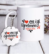 BK Gift Kişiye Özel En İyi Öğretmen Beyaz Kupa ve Anahtarlık Hediye Seti-6 (Model 1)