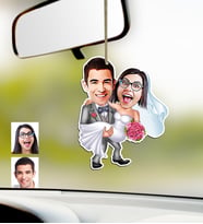 BK Gift Kişiye Özel Evleniyoruz Karikatürlü Ahşap Araba Dikiz Ayna Süsü-7 (Çok Renkli)