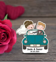 İsme Özel Söz, Kına, Nikah, Nişan, Düğün Hatırası Ahşap Magnet (Beyaz)