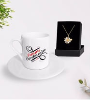 BK Gift Kişiye Özel Canım Öğretmenim Türk Kahvesi Fincanı ve İsimli Papatya Kolye Hediye Seti-2 (Model 1)