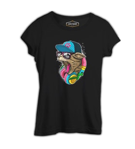 Catphone Müzik Siyah Kadın Tshirt