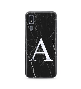 Samsung A2 Core Siyah Mermer Harf Tasarımlı Telefon Kılıfı A-Harfi 