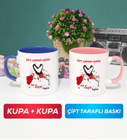İkili Sevgiliye Sevgililer Günü Hediyesi 10 Kupa Bardak Lacivert Pembe
