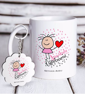 BK Gift Kişiye Özel Anaokulu Öğretmeni Beyaz Kupa ve Anahtarlık Hediye Seti-5 (Model 1)