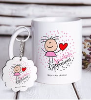 BK Gift Kişiye Özel Anaokulu Öğretmeni Beyaz Kupa ve Anahtarlık Hediye Seti-5 (Model 1)