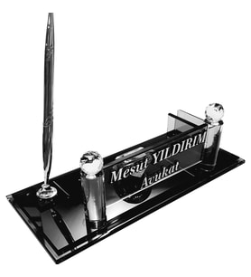 Kristal Masaüstü Kalemli İsimlik Ofis Büro Makam Hediyesi M188 SLV (Siyah)