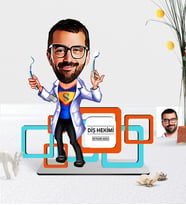 BK Gift Kişiye Özel Bay Diş Hekimi Karikatürlü 3D Ahşap Masa İsimliği - 1
