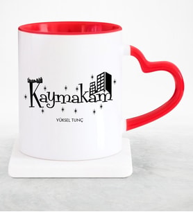 BK Gift Kişiye Özel Mesleki Kaymakam Kırmızı Kalpli Kupa Bardak  2