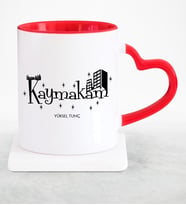 BK Gift Kişiye Özel Mesleki Kaymakam Kırmızı Kalpli Kupa Bardak  2