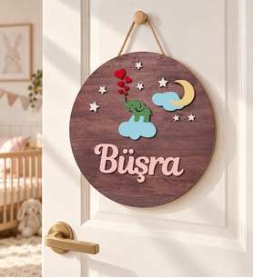 Meşgalem Fil ve Bulut Temalı Kişiye Özel Kapı Süsü