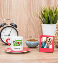 Teknoloji ve Tasarım Öğretmeni Kırmızı Fincan ve Kırmızı Mini Fotoğraf Çerçevesi