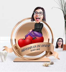 BK Gift Kişiye Özel Dünyanın En İyi Annesi Karikatürlü 3D Ahşap Biblo Plaket - 2 (Çok Renkli)