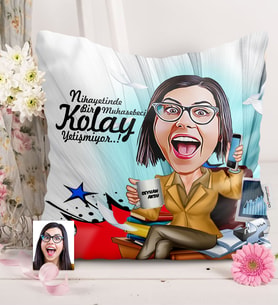 BK Gift Kişiye Özel Bayan Muhasebeci Karikatürlü  Yastık  1
