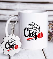 BK Gift Kişiye Özel Mesleki Chef Beyaz Kupa ve Anahtarlık Hediye Seti-1 (Model 1)