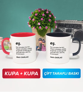 İkili Çiftlere Özel Eş Kupa Bardak Kırmızı Siyah