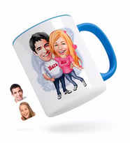 BK Gift Kişiye Özel Sevgililer Karikatürlü Mavi Kupa Bardak-5