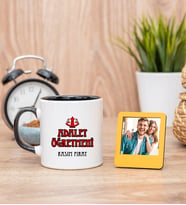 Adalet Öğretmeni Siyah Kupa Bardak ve Sarı Mini Fotoğraf Çerçevesi