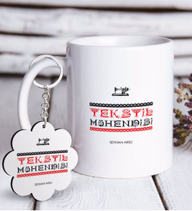 BK Gift Kişiye Özel Mesleki Tekstil Mühendisi Beyaz Kupa ve Anahtarlık Hediye Seti-4 (Model 1)