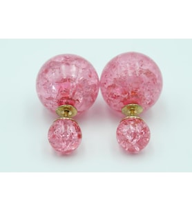 Opal Boncuk Renkli Kristal Küre Saplama Küpe 11 renk Pembe